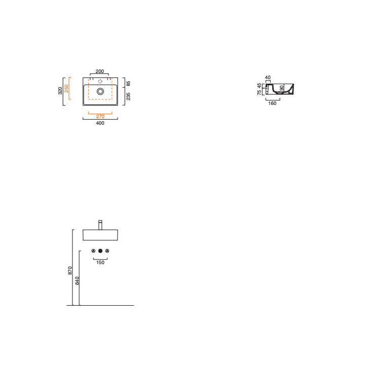 Umywalka wisząca/nablatowa Catalano Verso, 45x35cm, bez przelewu, bez otworu na baterię, biały połysk