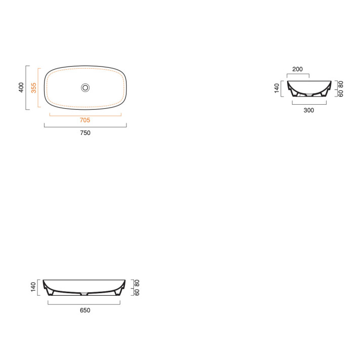 Umywalka wpuszczana w blat Catalano Green, 42x42cm, bez przelewu, otwór na baterię, cement satynowy