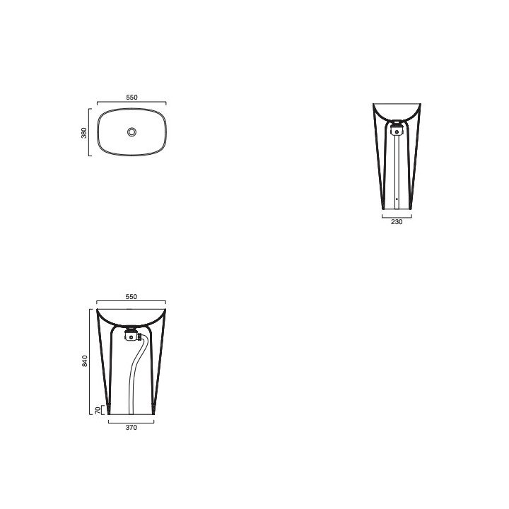 Umywalka wolnostojąca Catalano Green Lux, 55x38cm, bez przelewu, odpływ do ściany, biały połysk