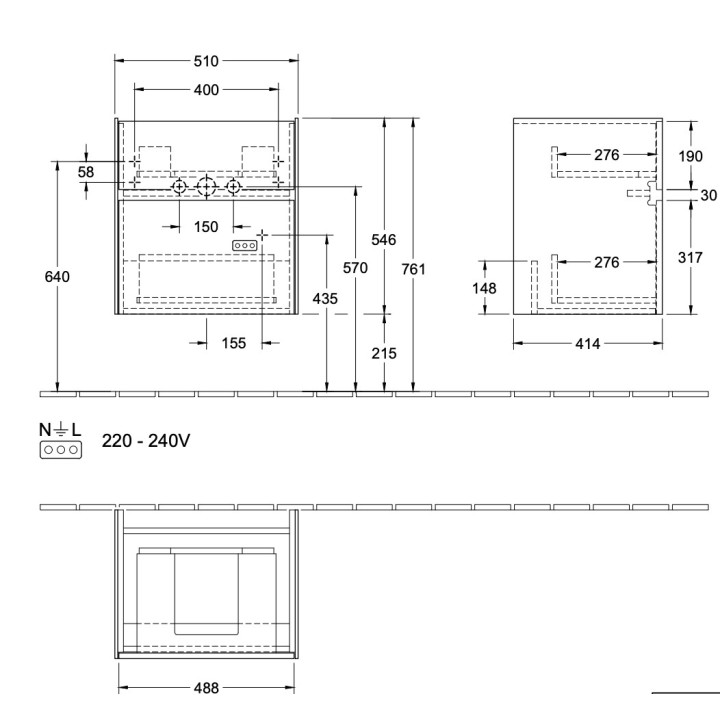 Szafka podumywalkowa Villeroy&Boch Collaro, 754x444mm, 2 szuflady, soft grey