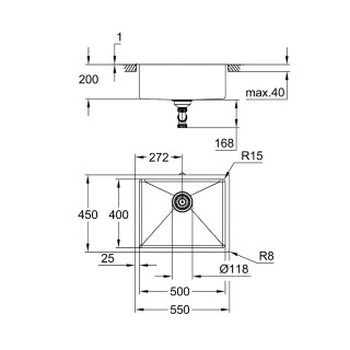 Zlewozmywak wpuszczany/podbaltowy Grohe K700U 60-S 54.4/44.4 1.0, stal nierdzewna, 54x44cm, brushed warm sunset
