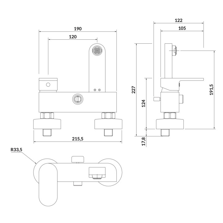Bateria wannowa-natryskowa Cersanit Crea, natynkowa, 2 wyjścia wody, chrom