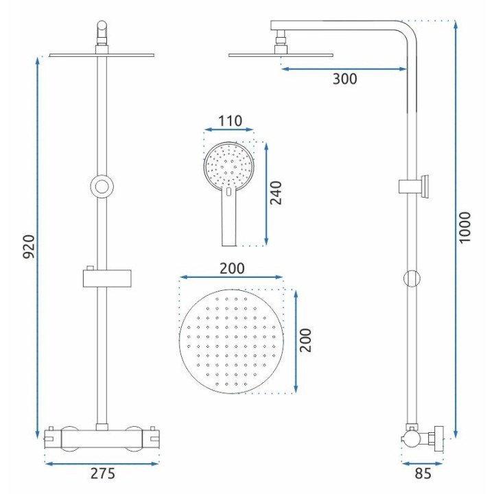 Termostatyczny zestaw natryskowy Rea Bliss Gold, natynkowy, 2 wyjścia wody, złoty