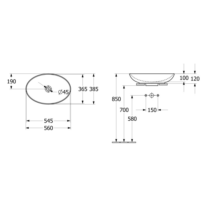Umywalka nablatowa Villeroy & Boch Loop & Friends, 56x38cm, z przelewem, Ebony CeramicPlus