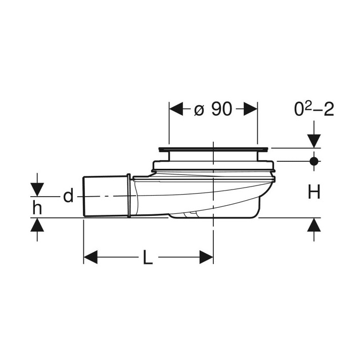 Zestaw odpływowy do brodzików Geberit d90, zasyfonowanie 30mm, odpływ z PE