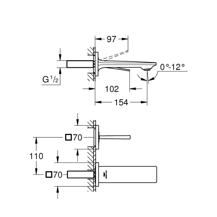 Bateria umywalkowa 3-otworowa Grohe Allure, podtynkowa, wylewka 208mm, chrom