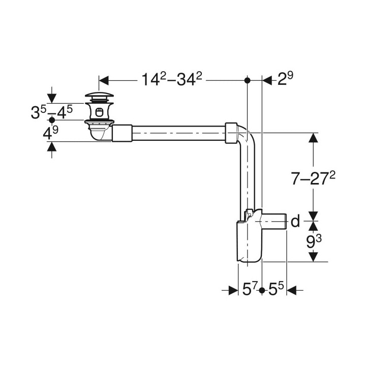 Odpływ umywalkowy Geberit, oszczędzający miejsce, d40, naciskany korek, chrom