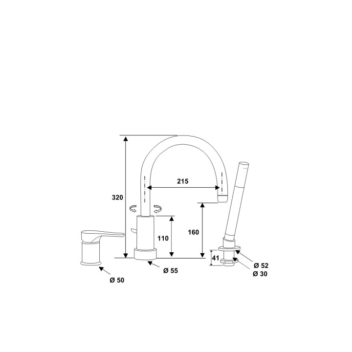 Bateria wannowa 3-otworowa Daniel Omega kompletna- sanitbuy.pl