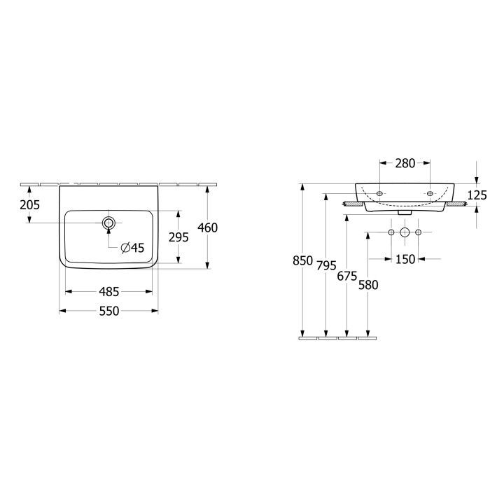 Umywalka nablatowa Villeroy & Boch O.novo, 55x46cm, z przelewem, otwór na baterię, Weiss Alpin