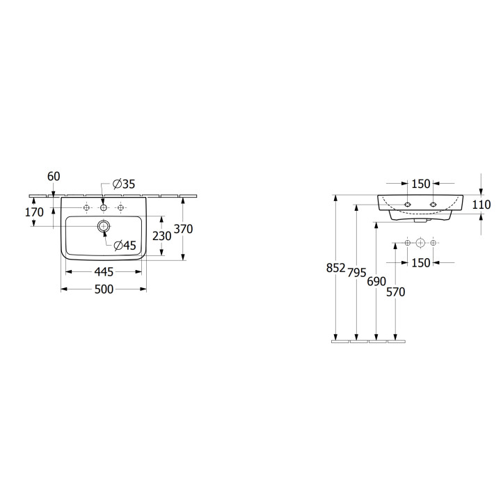 Umywalka nablatowa Villeroy & Boch O.novo, 55x46cm, z przelewem, otwór na baterię, Weiss Alpin