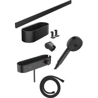 Zestaw natryskowy Hansgrohe WallStoris, natynkowy, bateria termostatyczna, 1 wyjście wody, z koszem, wieszakiem i suwakiem, czar