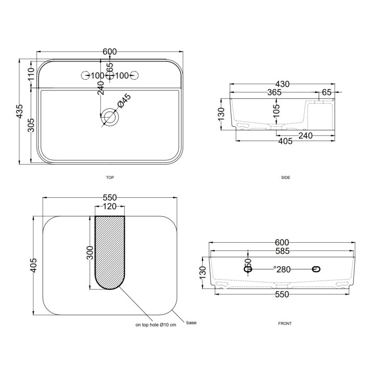 Umywalka nablatowa/wisząca Cielo Shui Comfort, 60x43cm, bez przelewu, otwór na baterię, biały połysk
