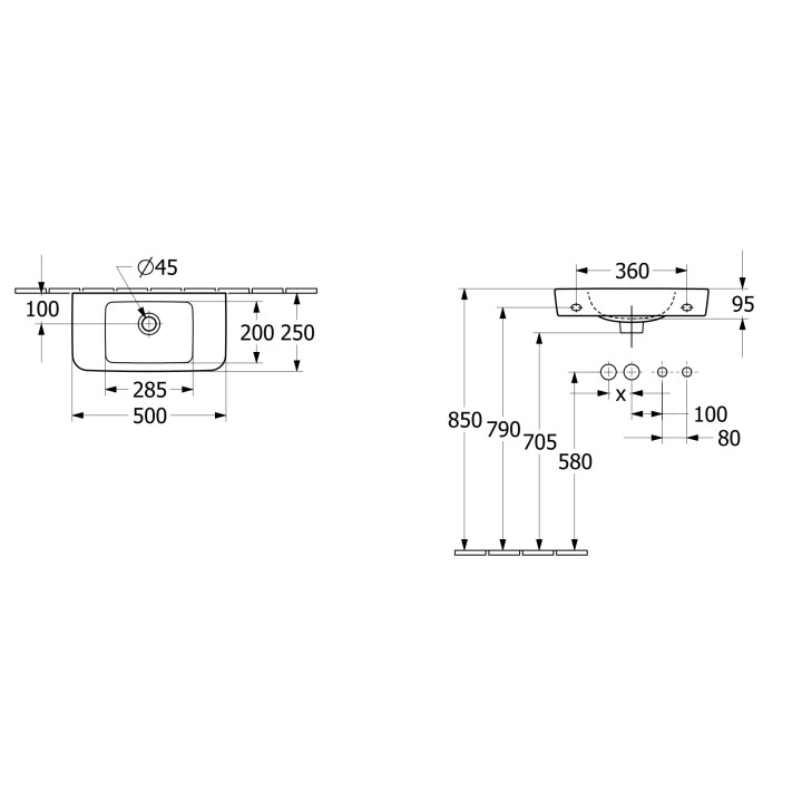 Umywalka wisząca Villeroy&Boch O.novo, 50x25cm, z przelewem, otwór na baterię z lewej strony, Weiss Alpin