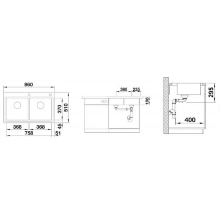 Zlewozmywak Blanco Claron 400/400-IF/A, 88,5x51cm, system odpływowy inFino, dwie komory, stal szlachetna polerowana