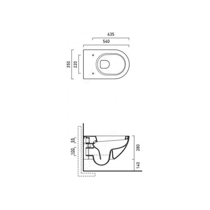 Miska wisząca Catalano Sfera, 54x35cm, bezrantowa, newflush, czarny satynowy