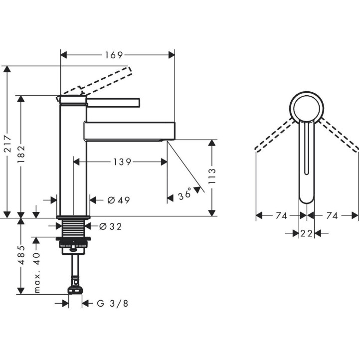 Bateria umywalkowa Hansgrohe Finoris, stojąca, jednouchwytowa, wysokość 182mm, komplet odpływowy, chrom