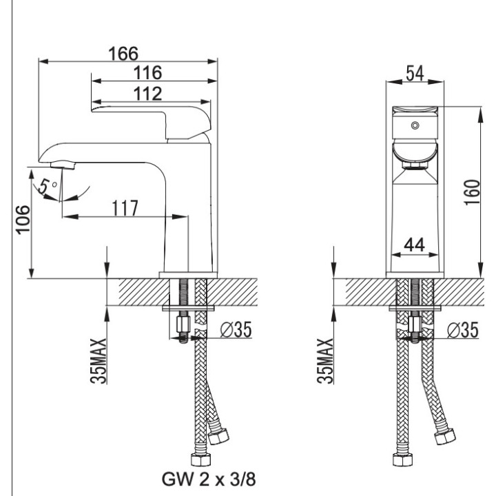 Bateria umywalkowa Omnires Sacramento, stojąca, wysokość 279mm, czarny mat
