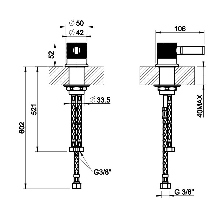 Wylewka umywalkowa Gessi Inciso, stojąca, wysokość 314mm, chrom