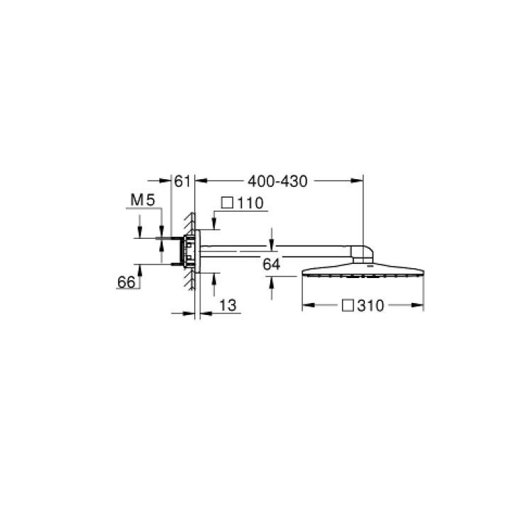 Deszczownica kwadratowa z ramieniem ściennym Grohe Rainshower 310 SmartActive Cube - hard graphite