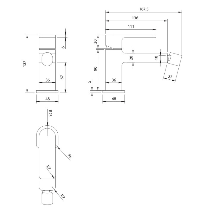 Bateria umywalkowa Omnires Baretti, stojąca, wysokość 277mm, wylewka 152mm, chrom