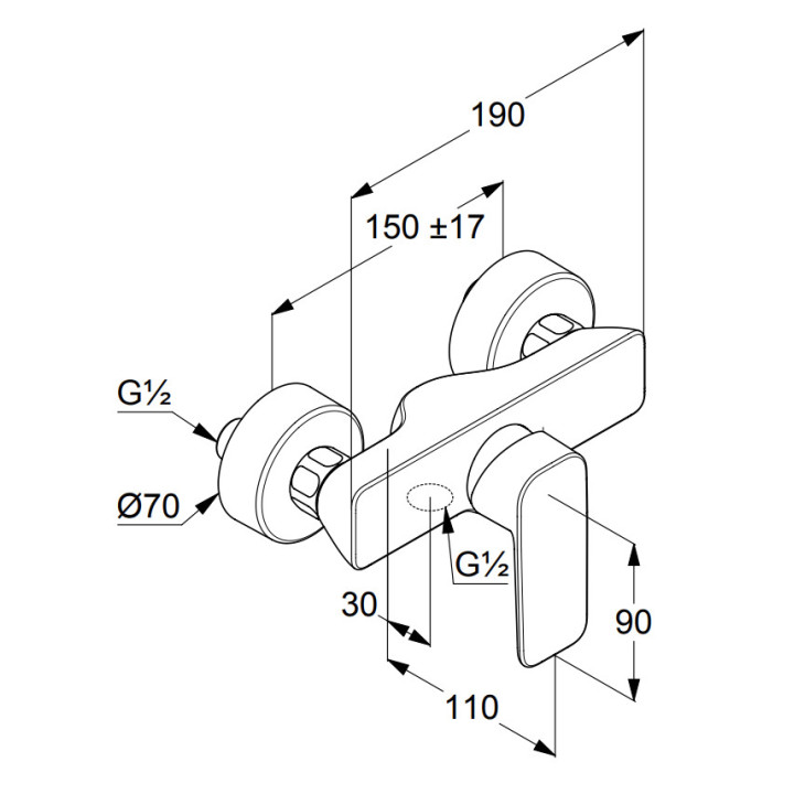Bateria natryskowa Kludi Pure&Style, natynkowa, 1 wyjście wody, chrom