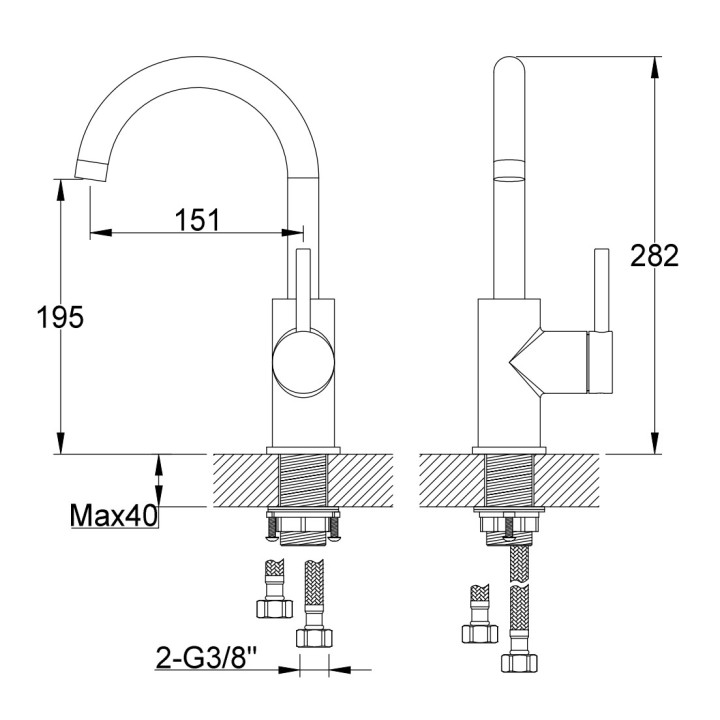 Bateria umywalkowa Kohlman Axel, stojąca, wysokość 183mm, wylewka 140mm, chrom