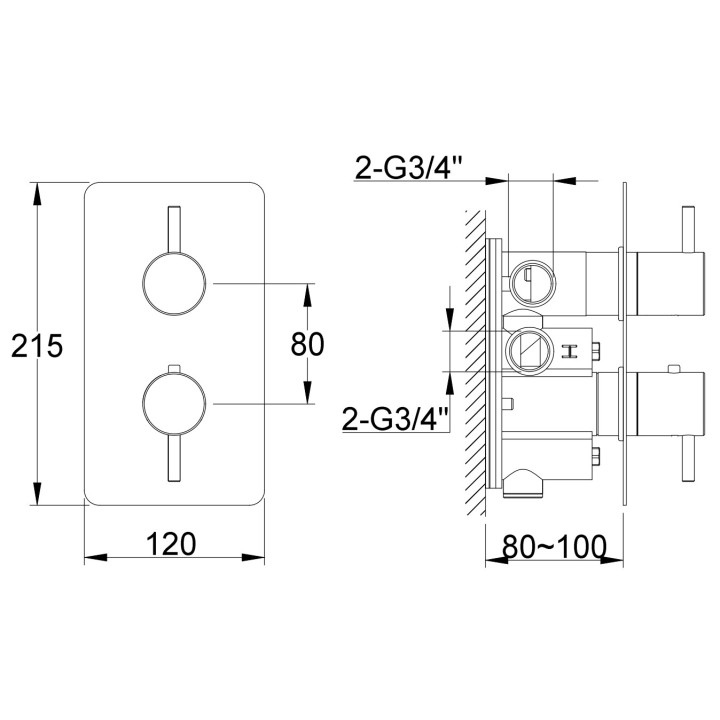 Termostatyczna bateria wannowa Kohlman Axel, podtynkowa, 2 wyjścia wody, zestaw natryskowy, chrom