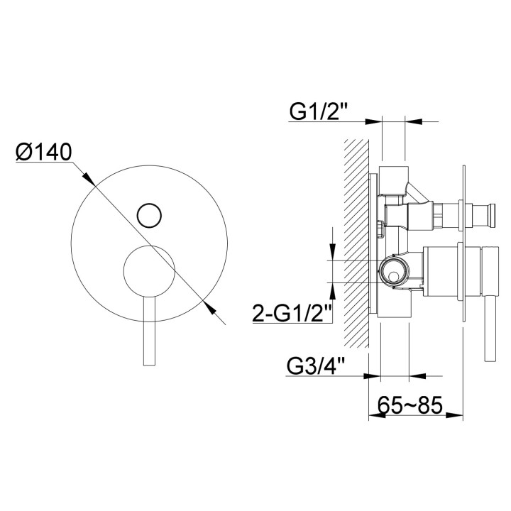 Termostatyczna bateria wannowa Kohlman Axel, natynkowa, wylewka 208mm, 2 wyjścia wody, chrom