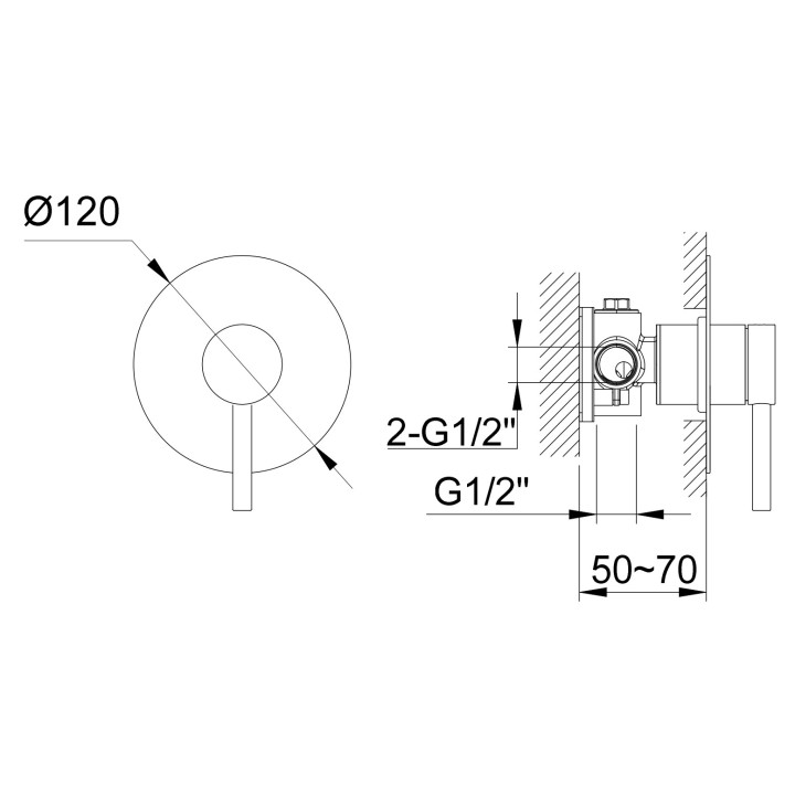 Bateria wannowa Kohlman Axel, podtynkowa, 2 wyjścia wody, chrom