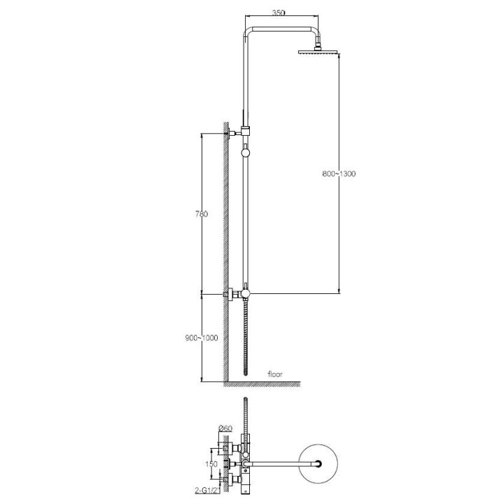 Zestaw wannowo-prysznicowy Kohlman Axel, natynkowy, okrągła deszczownica 20 cm - chrom