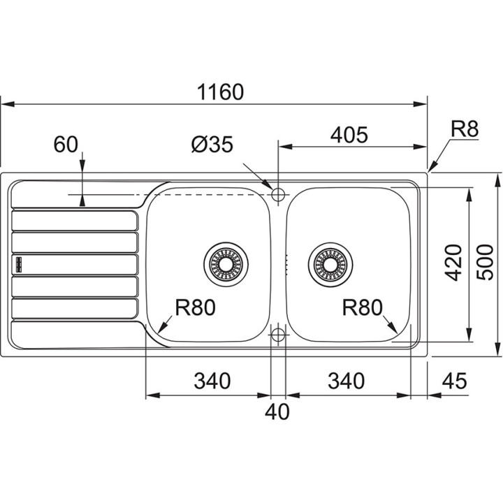 Zlewozmywak Franke Spark SKX 621, 115x50cm, odwracalny, 2 komory, stal szlachecka