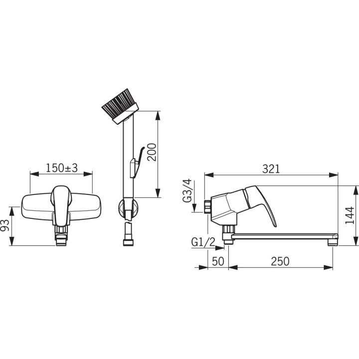 Bateria do pomieszczeń gospodarczych Oras Safira, ścienna, wylewka 250mm, z boczną szczotką, chrom