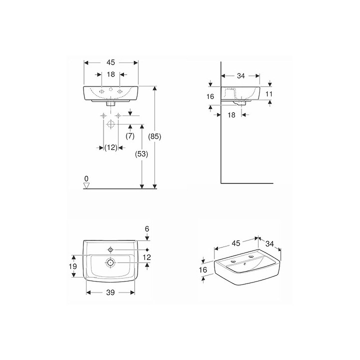 Umywalka meblowa Koło Rekord, 45x34cm, z przelewem, otwór na baterię, biały