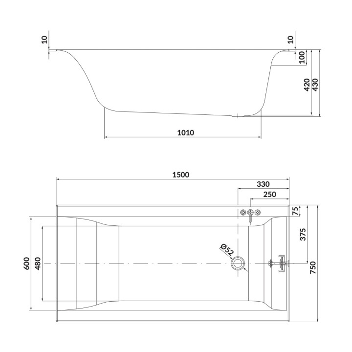 Wanna prostokątna Cersanit Larga, 150x75, akrylowa, odpływ przy krótszym boku, biały