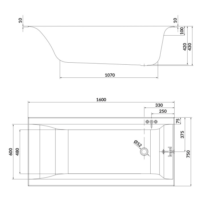 Wanna prostokątna Cersanit Larga, 150x75, akrylowa, odpływ przy krótszym boku, biały