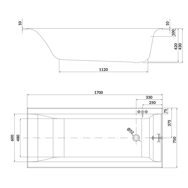 Wanna prostokątna Cersanit Larga, 150x75, akrylowa, odpływ przy krótszym boku, biały