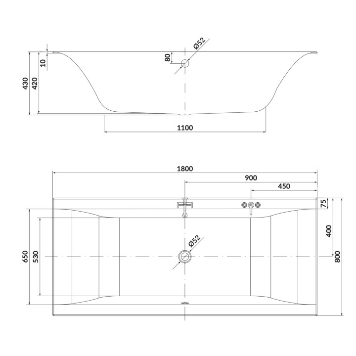 Wanna prostokątna Cersanit Larga, 170x75, akrylowa, odpływ przy krótszym boku, biały