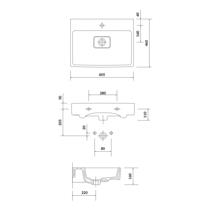 Umywalka meblowa Cersanit Larga, 81x46cm, z przelewem, otwór na baterię, biały