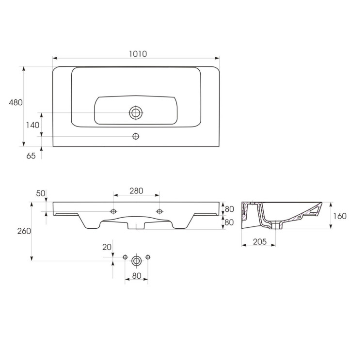 Umywalka meblowa Cersanit Mille, 100cm, z przelewem, z otworem na baterię, biały