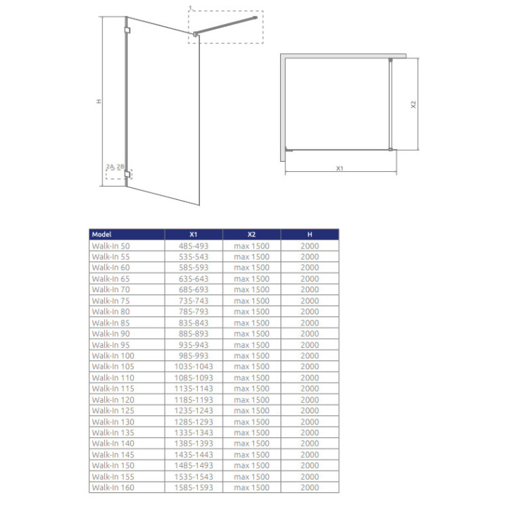 Drzwi przesuwne walk-in Radaway Furo, prawe, ze ścianką, 160x200cm, szkło przejrzyste, profil chrom