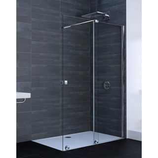 Drzwi prysznicowe walk-in Huppe Xtensa pure, suwane, 120-140cm, stabilizator skośny, mocowanie prawe, Anti-Plaque, profil czarny