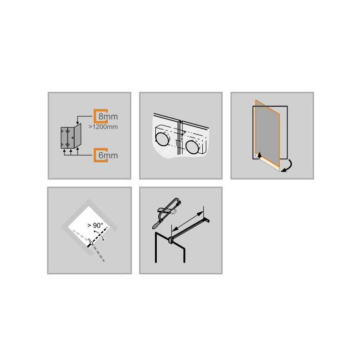 Prysznicowe drzwi skrzydłowe na wymiar Huppe Solva bezramowa, mocowanie lewe, 500-1250 x 200x1200 mm, ze ścianką boczną, szkło p