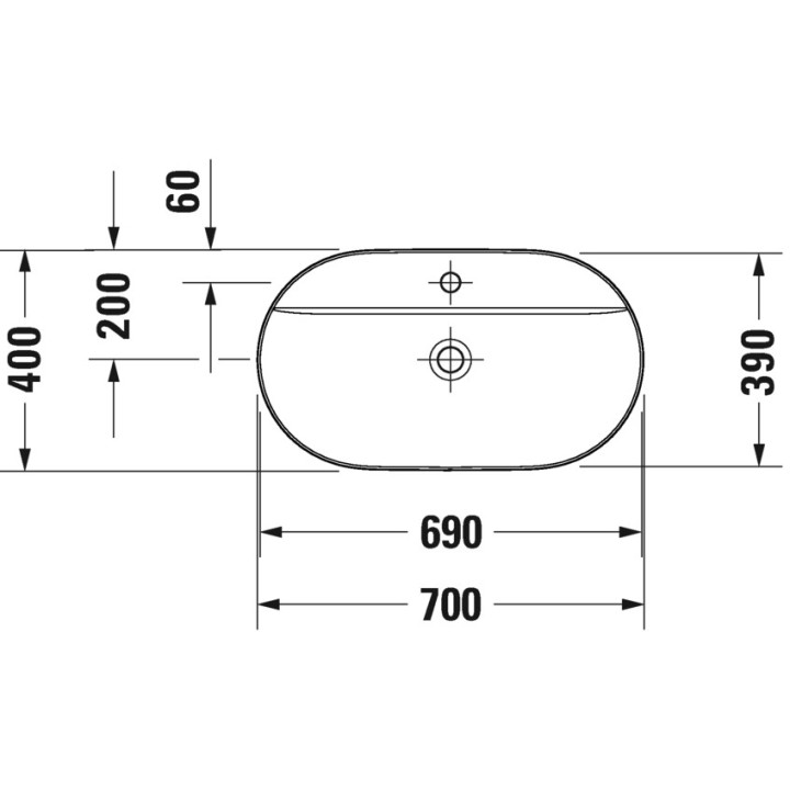 Umywalka nablatowa Duravit LUV, 70x40cm, bez przelewu, otwór na baterię, biały