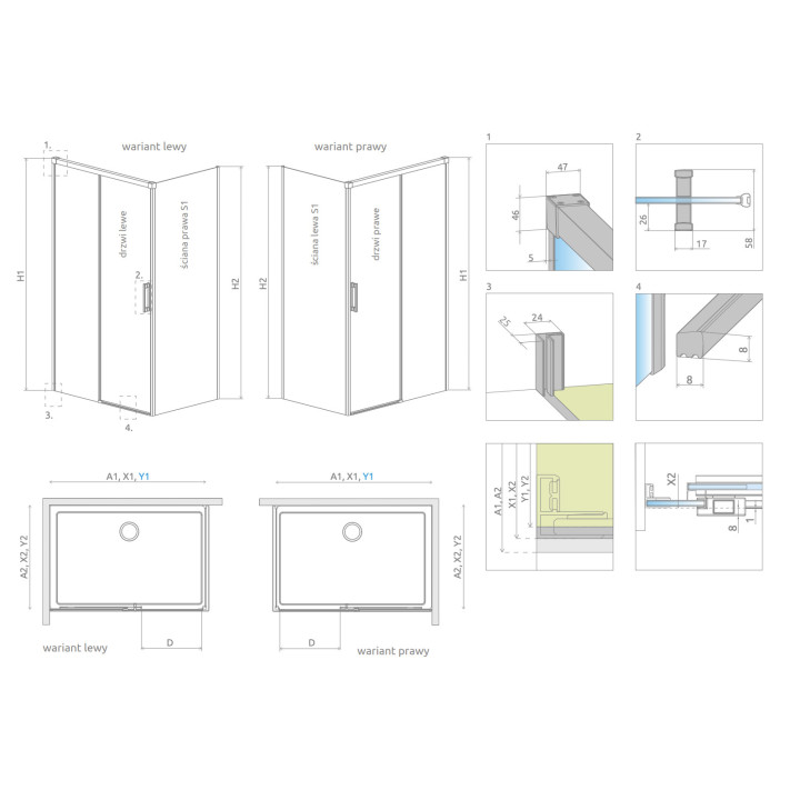 Ścianka boczna S3 100 Radaway Eos DWD+S, przejrzysta, 1000x1970mm, profil chrom