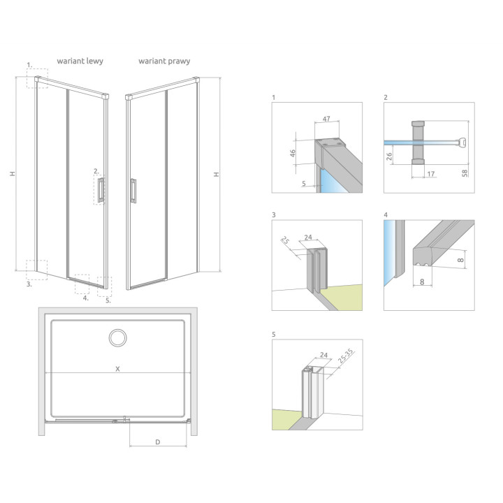Drzwi prysznicowe do wnęki Radaway Idea Gold DWJ, lewe, 100cm, przesuwne, szkło przejrzyste, profil złoty