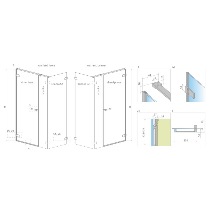 Front kabiny prysznicowej Radaway Arta KDJ II, lewy, 140x200cm, szkło przejrzyste, profil Chrome+