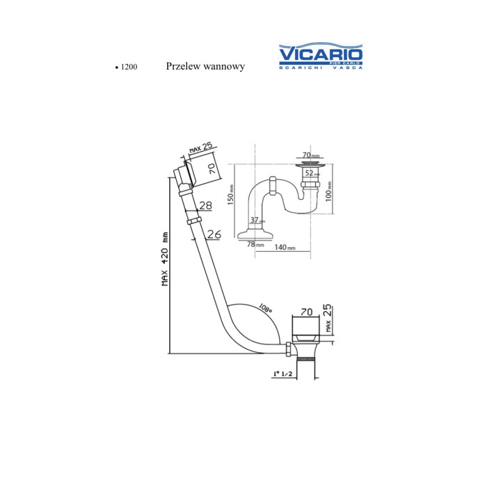 Przelew wannowy Retro z syfonem Vicario- sanitbuy.pl