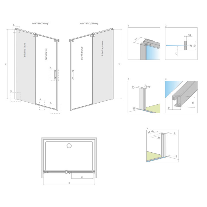 Drzwi prysznicowe do wnęki Radaway Espera DWJ 140, lewe, przesuwne, szkło przejrzyste, 1400x2000mm, profil chrom