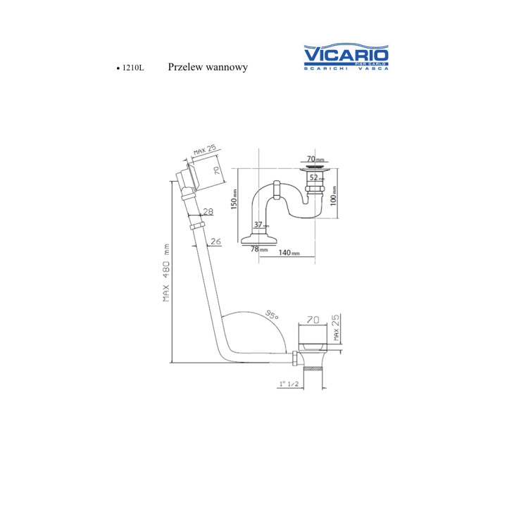 Przelew wannowy Retro z syfonem klik-klak Vicario- sanitbuy.pl