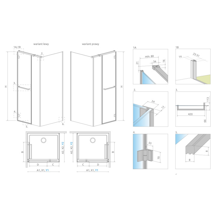Drzwi rozsuwane do wnęki Radaway Furo DWD 160, ze ściankami, 160x200cm, szkło przejrzyste, profil chrom